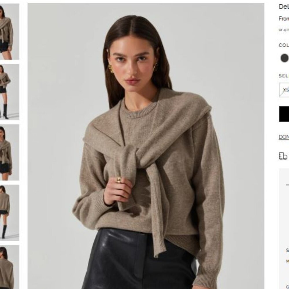 NWOT ASTR the Label Derlin Double Layered Sweater Color Taupe Size Small